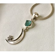 382 collier demi lune, aigue marine,argent sterling